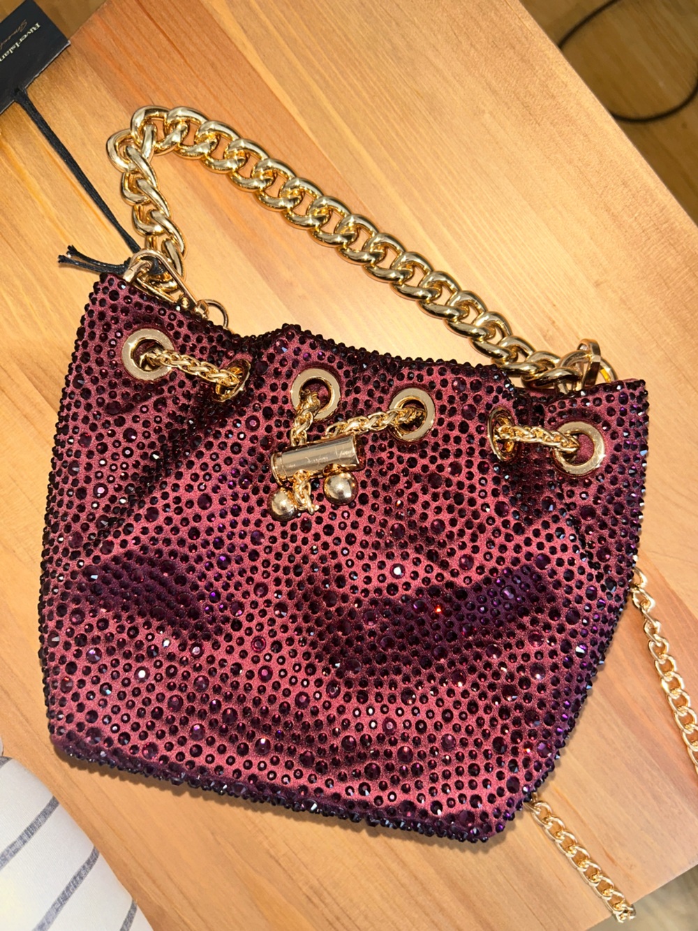 Embellished Drawstring Bucket Bag - Burgundy